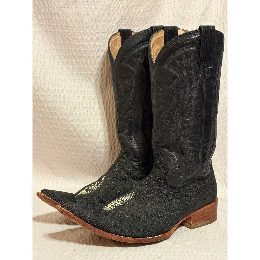 Rancho Mexican Made LongToe Sting Ray Embossed Western Leather Mens 9.5 EE Boots